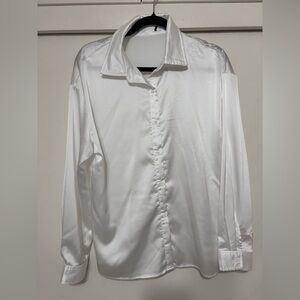 Classic White Satin Women’s button Down Blouse